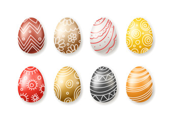 Set of colored Easter eggs collection isolated on white
