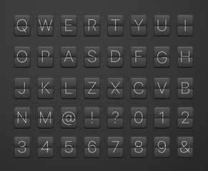 English alphabet and digits on scoreboard. Vector template