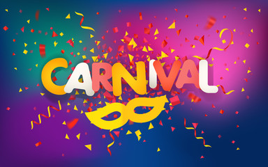 Brazilian traditional carnival concept. Festive banner vector template. Colorful confetti and ribbons