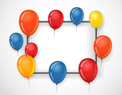 Empty frame with color balloons. Party announcement vector template