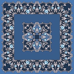 Square composition with silver scrolls and leaves. Design of kerchief