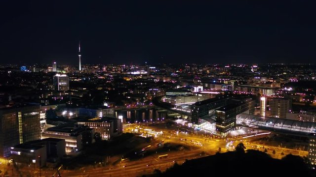 Aerial Germany Berlin June 2018 Night 30mm 4K Inspire 2 Prores  Aerial video of downtown Berlin in Germany at night