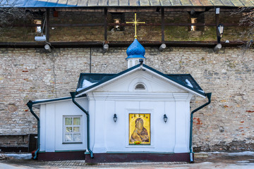 Chapel of Virgin Mary in the Holy Dormition Pskovo-Pechersky monastery. Pechory, Russia