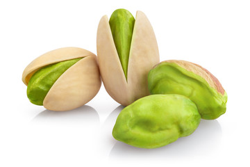 Delicious pistachios, isolated on white background