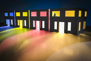 Häuser mit bunten Lichtern