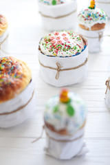 Easter cakes on a white wooden background