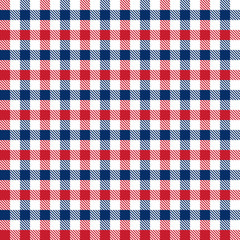 Seamless red and blue 4th of July Independence Day gingham check pattern background.