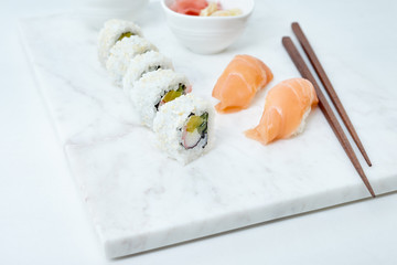 Sushi set on marble board