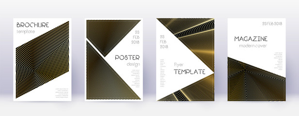 Triangle brochure design template set. Gold abstra