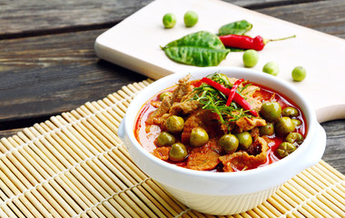 Thai style Red curry with Beef menu  or Thai name is panaeng neur. Beef menu with coconut milk.