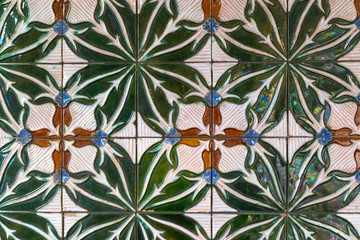 Decorative tiles (or azulejos) in a wall in the Iberian peninsula