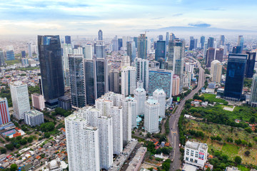 Fototapeta na wymiar Crowded skyscrapers in Jakarta city