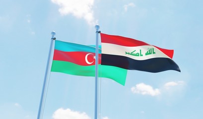 Iraq and Azerbaijan, , two flags waving against blue sky. 3d image