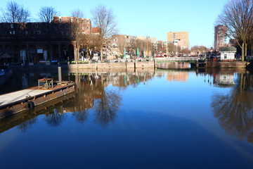 Fototapeta na wymiar Landscape of Rotterdam, netherlands with water, winter season