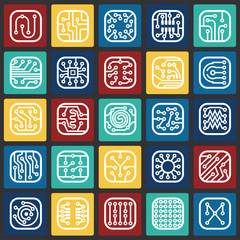 Electronic circuit icons set on color squares background for graphic and web design, Modern simple vector sign. Internet concept. Trendy symbol for website design web button or mobile app