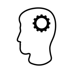 Line icon of man's head and cogwheel. Concept of rational and practical thinking. Vector Illustration