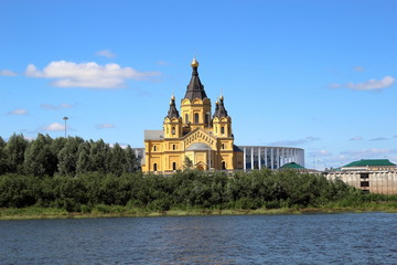 Church on the cross rivers Oka and Volga