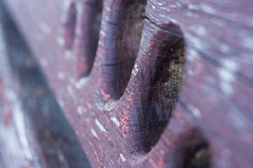 Bench in a city Park in the spring season, close up