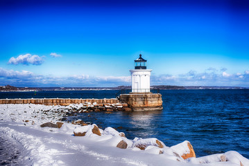 Portland Maine Breakwater Lighthouse winter scene