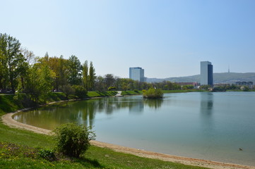 Fototapeta na wymiar Landscape lake in the city of Bratislava