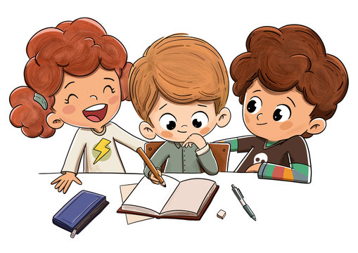 Ni&ntilde;os en clase haciendo la tarea