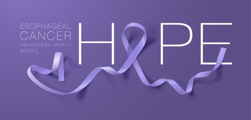 Esophageal Cancer Awareness Calligraphy Poster Design. Realistic Periwinkle Ribbon. April is Cancer Awareness Month. Vector
