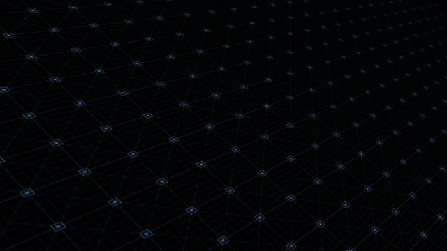 Abstract digital technology background made of particles and small animated arrow.Render with depth of field in grid