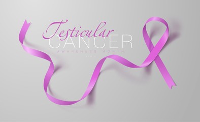 Testicular Cancer Awareness Calligraphy Poster Design. Realistic Orchid Ribbon. April is Cancer Awareness Month. Vector