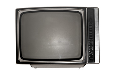 Old black and white TV with a dark screen
