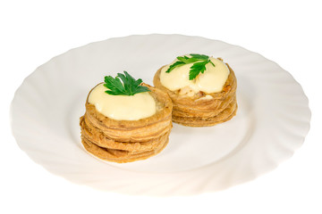 pancakes a dish of food from the restaurant. isolated background. view from above. side view