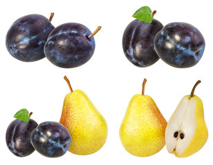 Collage of fresh fruits isolated on white background with clipping path