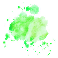 Abstract isolated watercolor spot with droplets, smudges, stains, splashes.