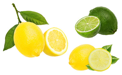 Fresh lemon  with lime isolated on white background with clipping path