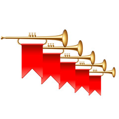 Trumpets with red flags isolated on white vector illustration