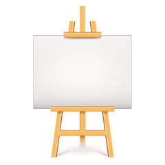 Wood easel with white canvas isolated vector illustration