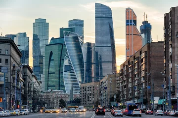 Foto op Plexiglas Panorama of Moscow with skyscrapers of Moscow-City at sunset, Russia © scaliger