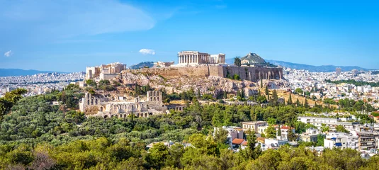 Foto op Plexiglas Athene Panorama van Athene met de Akropolis-heuvel, Griekenland
