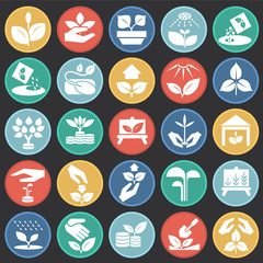 Grow icons set on color circles black background for graphic and web design, Modern simple vector sign. Internet concept. Trendy symbol for website design web button or mobile app