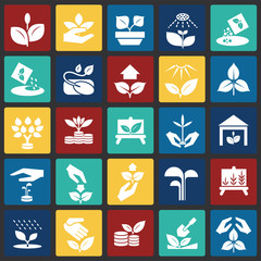 Grow icons set on color squares background for graphic and web design, Modern simple vector sign. Internet concept. Trendy symbol for website design web button or mobile app