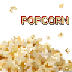 Popcorn icon. Pixel art style. Fast food at the cinema. 8-bit. Isolated vector illustration. Old school computer graphic style. Games elements.
