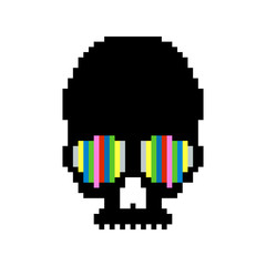 Obraz premium Vector illustration of funny, cute pixel skull. Pixel art. 8 bit. 