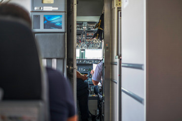Fototapeta premium Pilot Cabin view from the airplane