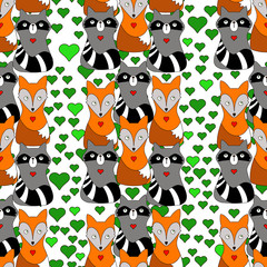 Seamless pattern with watercolor illustrations of woodland animals