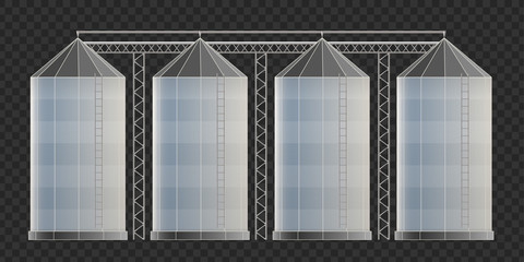 Creative vector illustration of agricultural silo storehouse for grain storage elevator isolated on transparent background. Art design farm template. Abstract concept graphic wheat, corn tank element © happyvector071