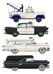 Vector Illustrations of Retro 1950s Emergency Vehicles