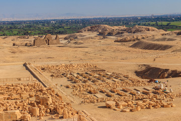 Archaeological site near the temple of Hatshepsut in Deir el-Bahri. Excavations of ancient Egypt on the West Bank of the Nile near Luxor (ancient Thebes) in Egypt