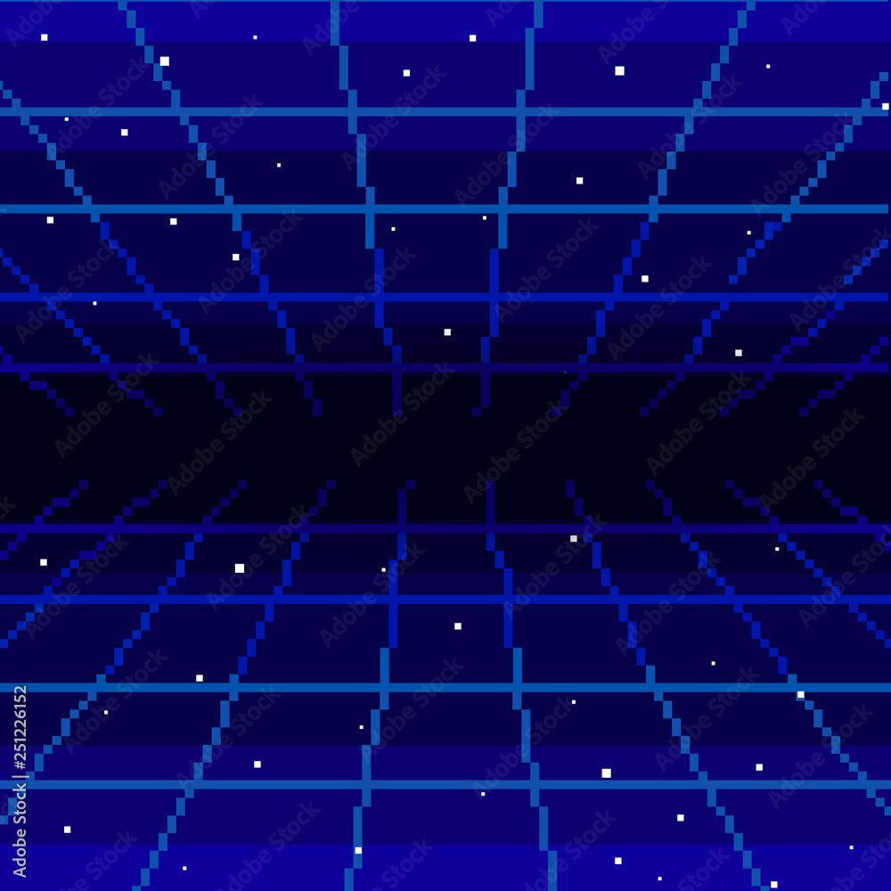 Fototapete vector pixel art of 80s retro sci-fi background. pixel art background. 8bit
