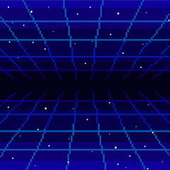Vector pixel art of 80s Retro sci-Fi background. Pixel art background. 8bit © nataliia_ptashka