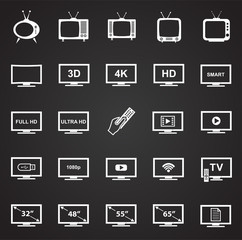 TV icons set on black background for graphic and web design, Modern simple vector sign. Internet concept. Trendy symbol for website design web button or mobile app