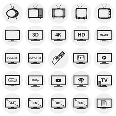 TV icons set on circles background for graphic and web design, Modern simple vector sign. Internet concept. Trendy symbol for website design web button or mobile app